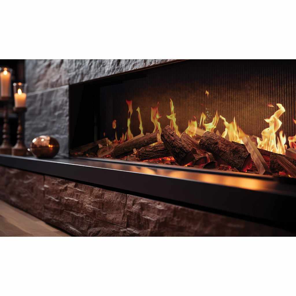 Solution Fires TrueFlame 150 3DX Panoramic Electric Fire installed in a media wall - Twilight Fires