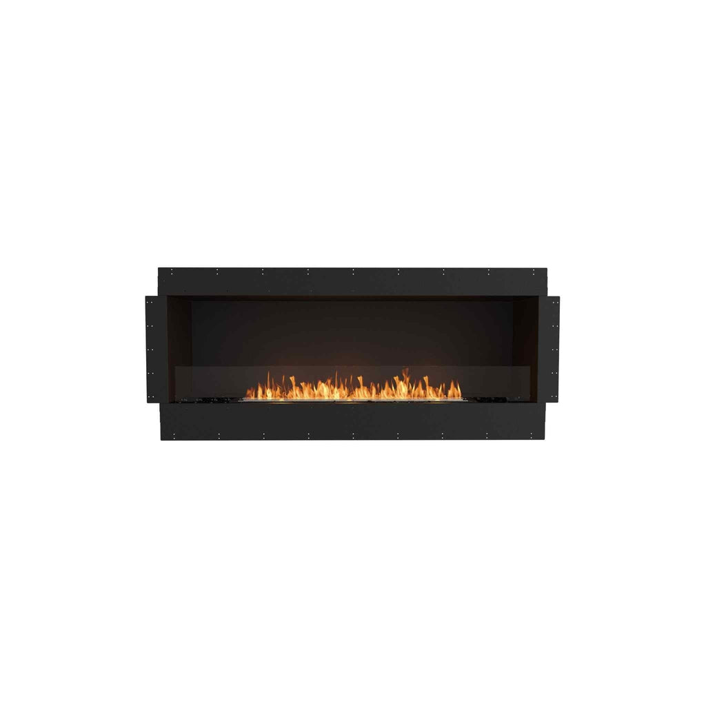 EcoSmart Fire Flex 68 bioethanol fireplace insert with a black rectangular frame and a linear flame behind glass.