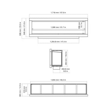 EcoSmart Fire Frame 1500SS dimensions and technical drawing