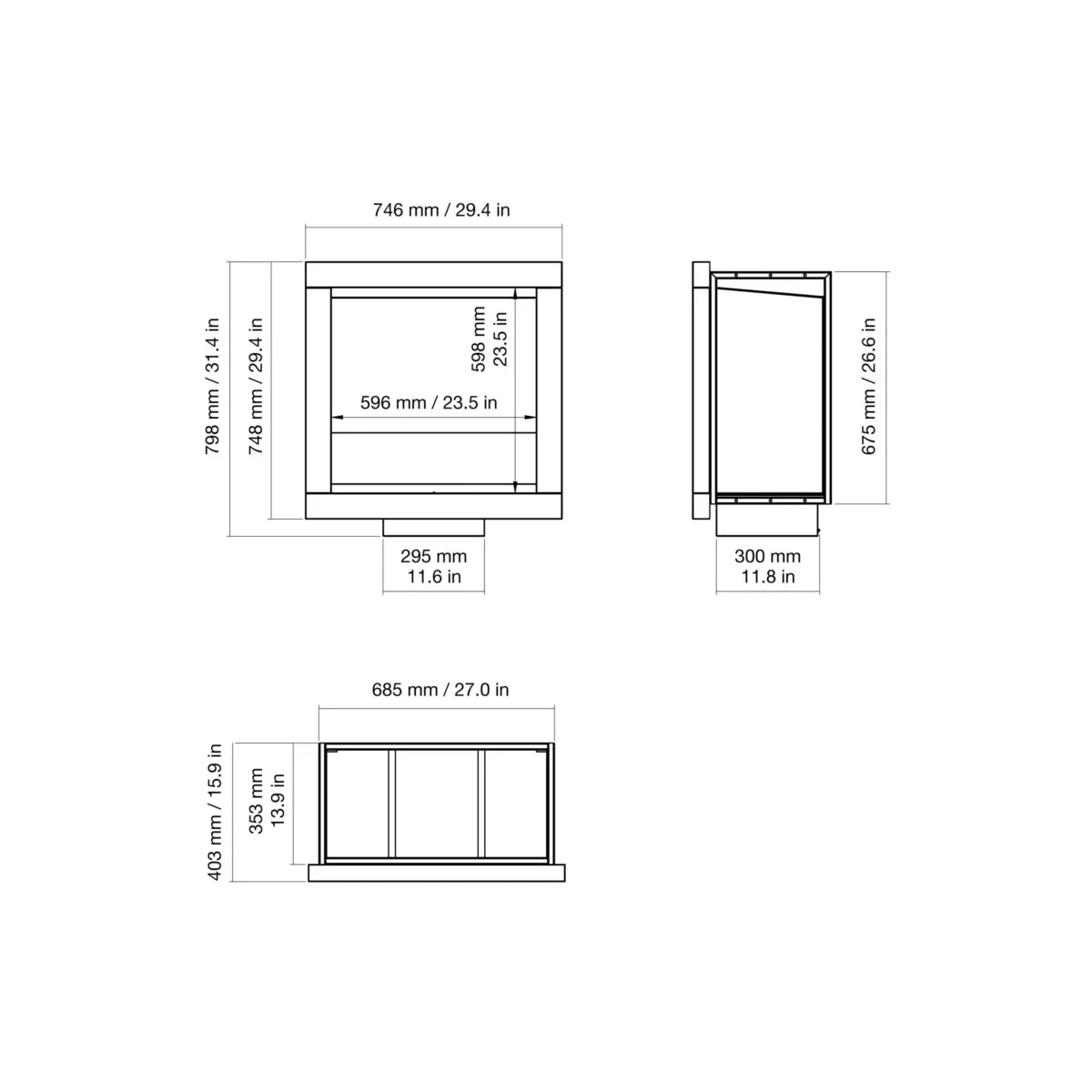 EcoSmart Fire Frame 600SS fireplace – technical drawing