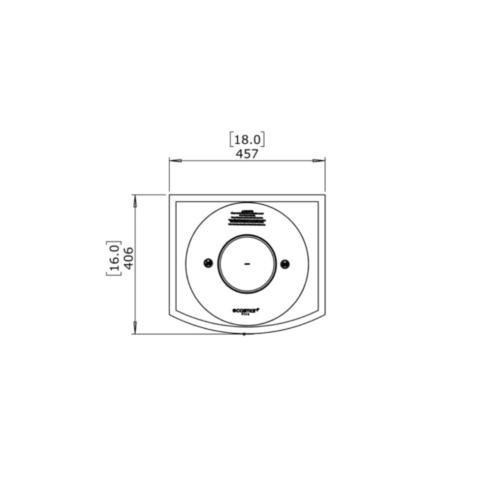 Technical line drawing of the EcoSmart Fire Grate 18 showing top-down dimensions of 457mm by 406mm.