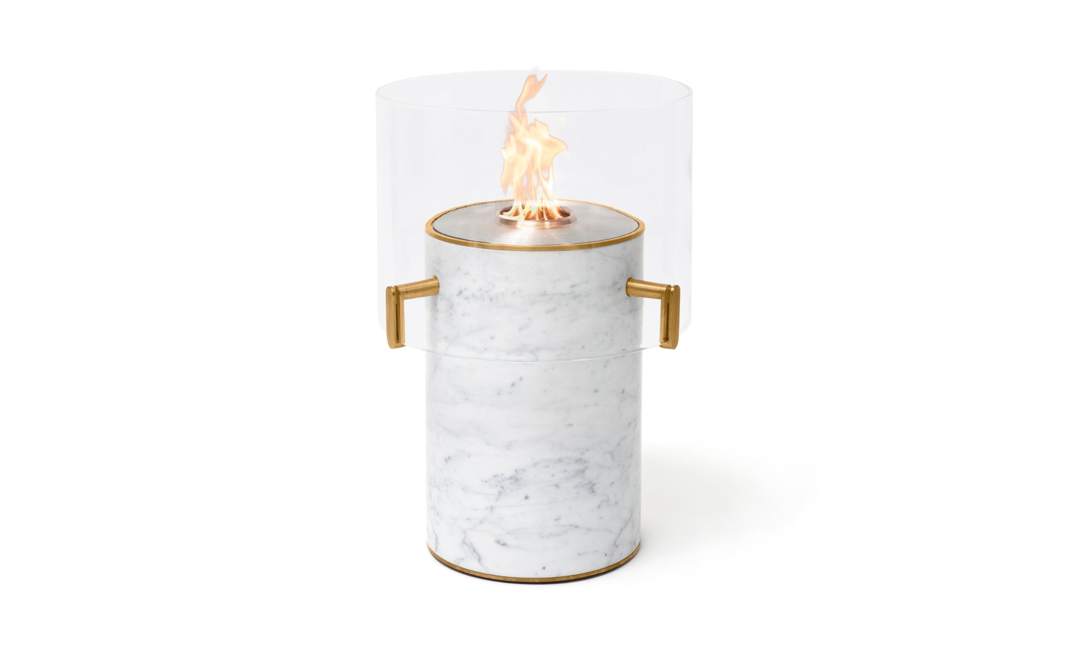 EcoSmart Fire Pillar 3T Marble White with stainless steel burner