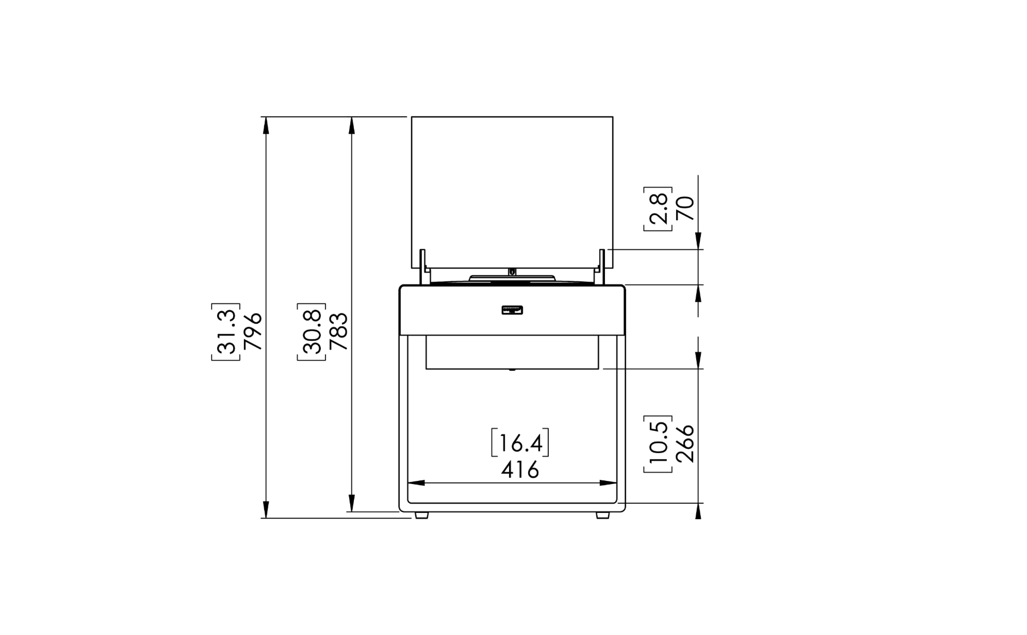 EcoSmart Fire Pop 8L front dimensions