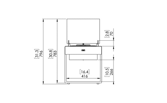 EcoSmart Fire Pop 8L front dimensions