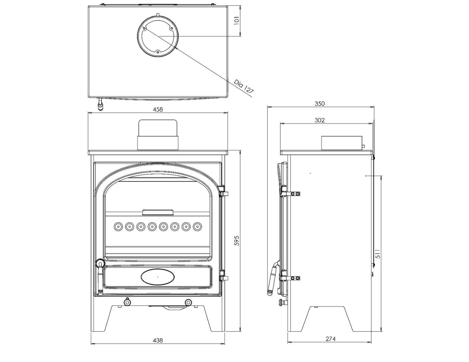 Go Eco Excel 5kW Wide Traditional Door technical drawing