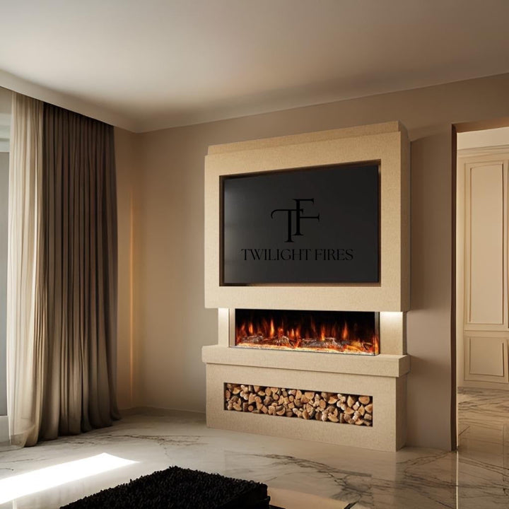 Milan 58" Pre-Built Media Wall Fireplace - Electric Fire Package-Twilight Fires