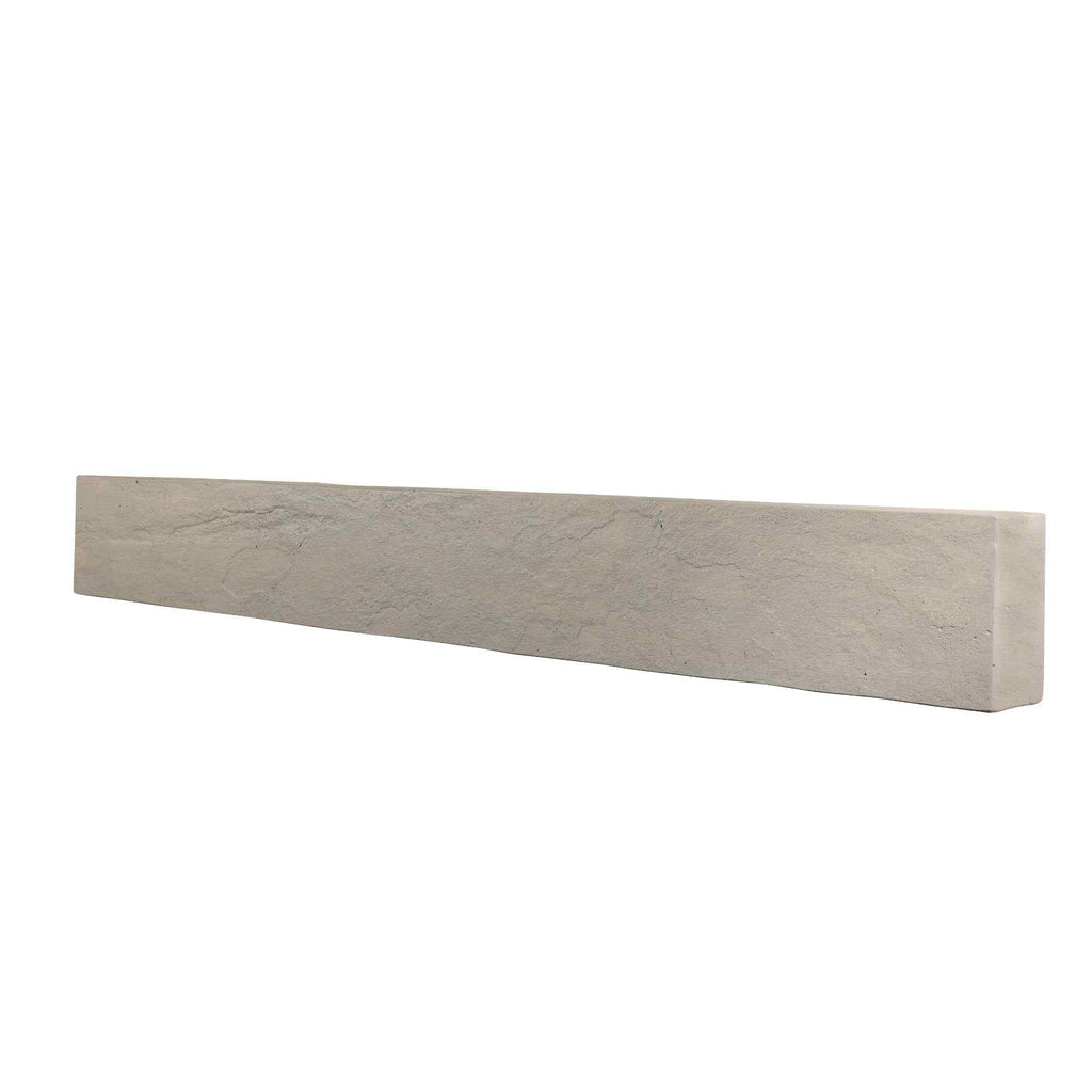 OER 48 inch fireplace beam in a light grey stone-effect finish with a textured, rectangular design.