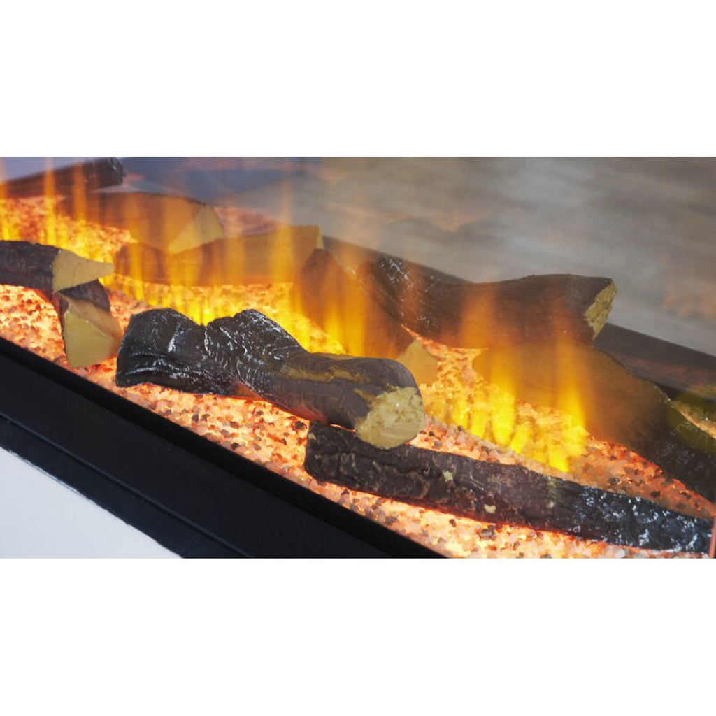Sahara 51 inch electric fire with realistic glowing logs, orange flames, and a decorative crystal ember bed.