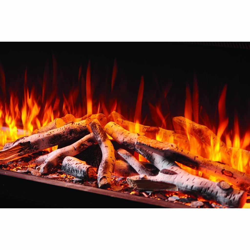 Solution SLE125 HD electric fire featuring realistic birch log fuel bed with vibrant orange LED flames.