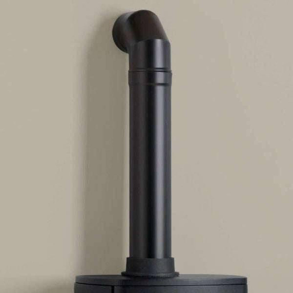 ACR Malvern HD electric stove featuring a black vertical flue pipe connecting to a wall against a neutral background.