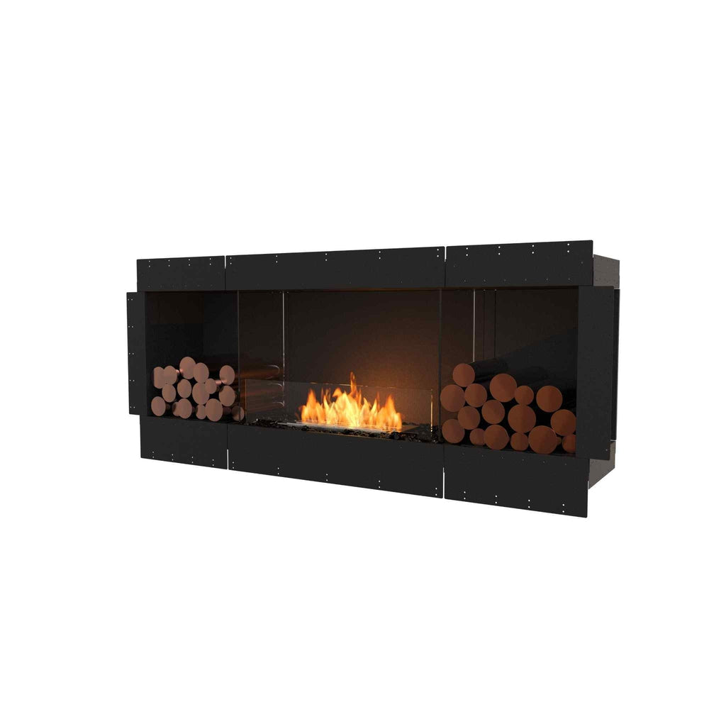 EcoSmart Fire Flex 68 bioethanol fireplace with a black frame, glass screen, and decorative logs on a white background.
