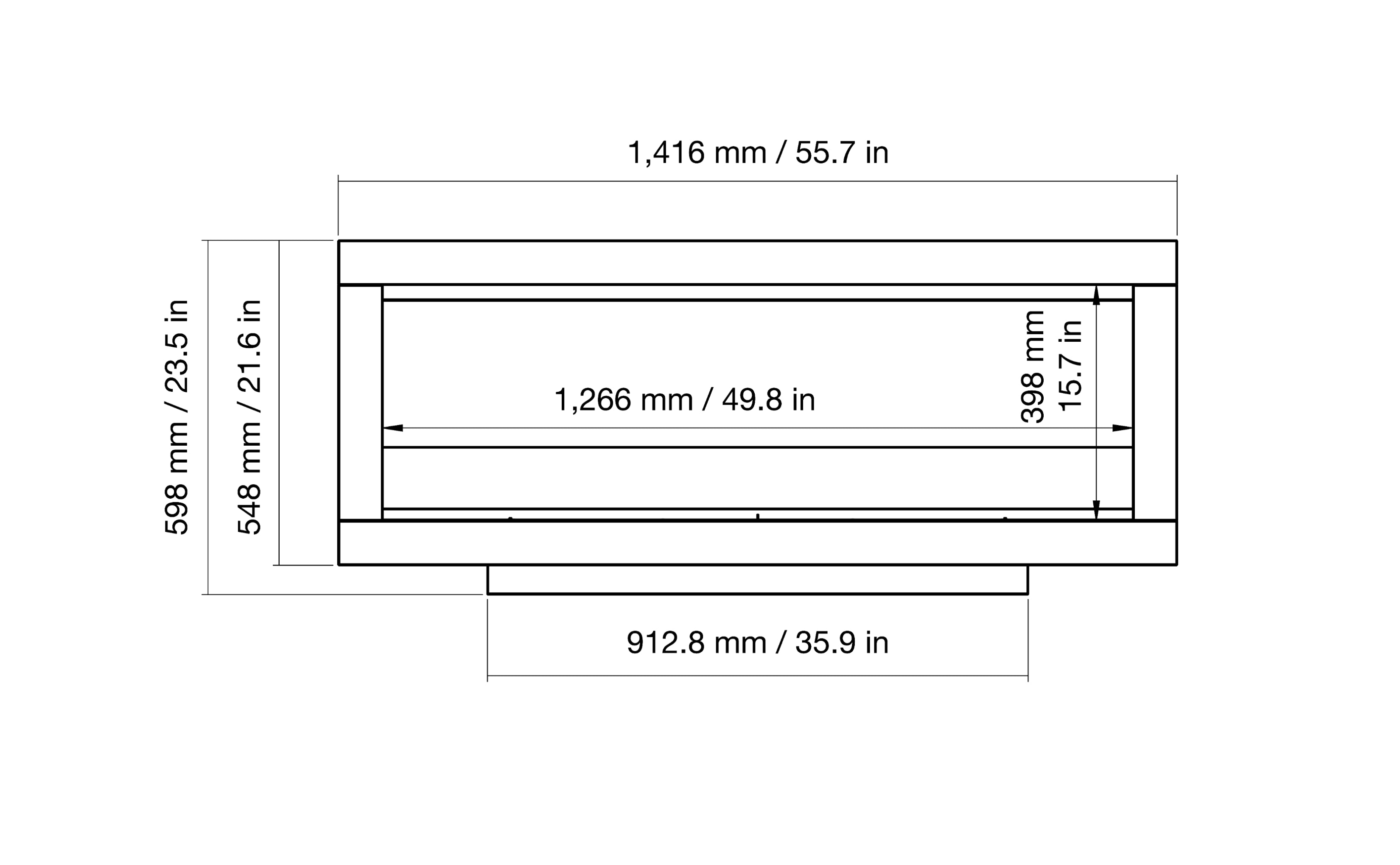 EcoSmart Fire Frame 1200SS front dimensions