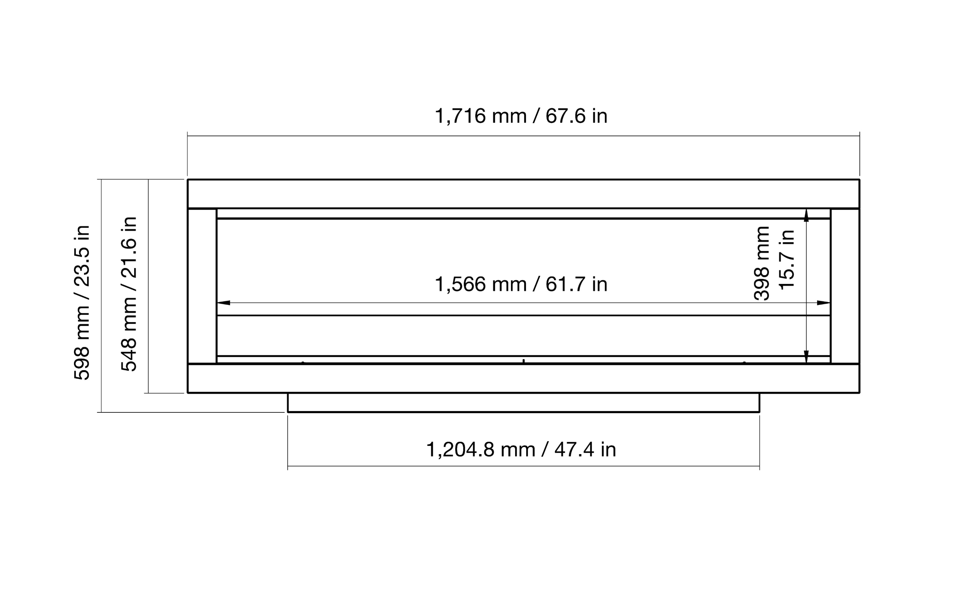 EcoSmart Fire Frame 1500SS front dimensions