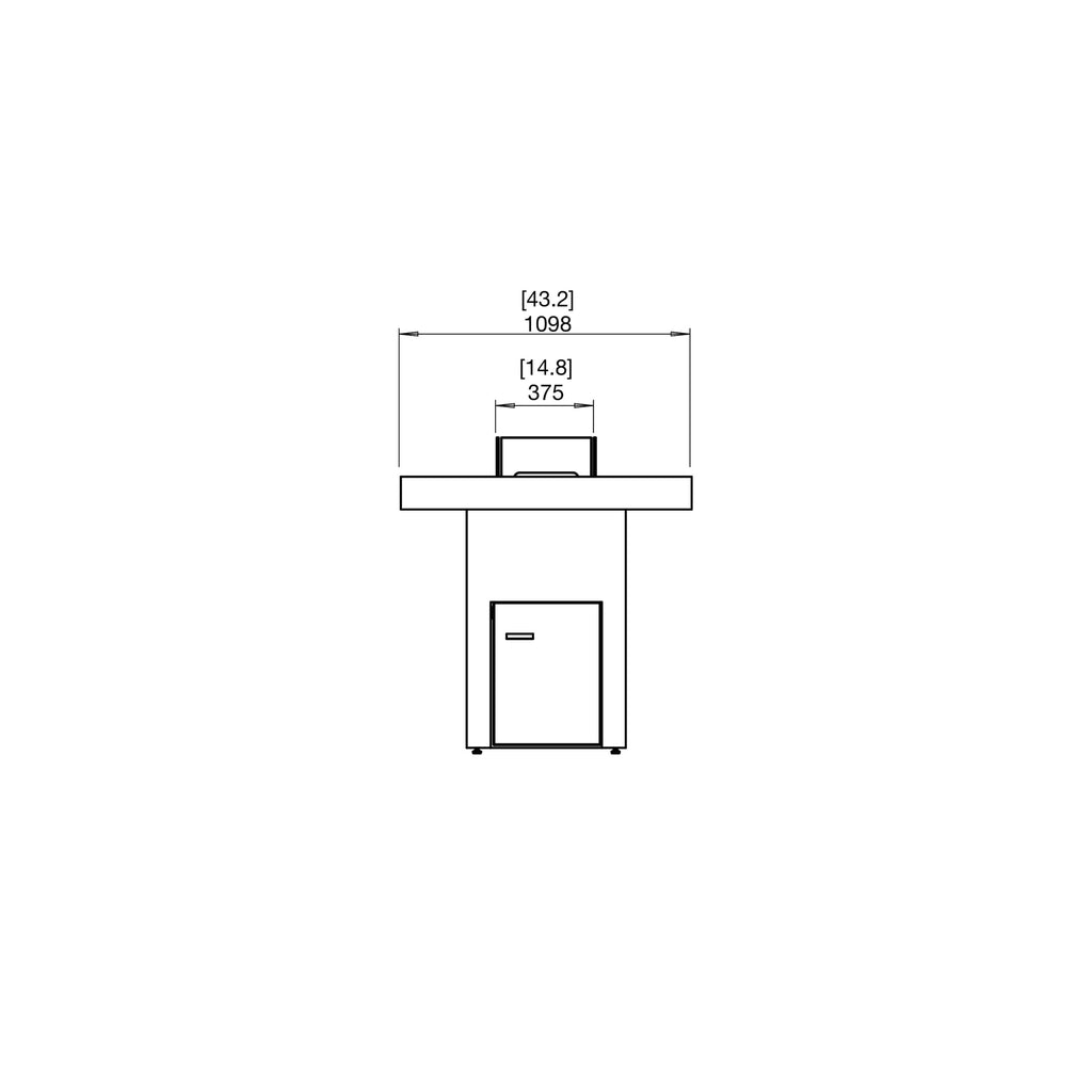 Technical line drawing of the EcoSmart Fire Gin 90 bioethanol fire pit table showing front elevation dimensions.