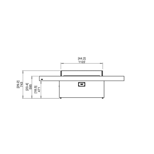 Technical line drawing of the EcoSmart Fire Gin 90 bioethanol fire pit table showing side profile and dimensions.