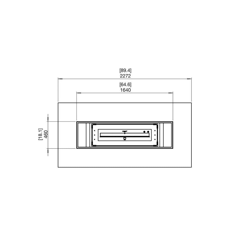 Technical top-down line drawing of the EcoSmart Fire Gin 90 bioethanol fire pit table with dimensions in millimetres.