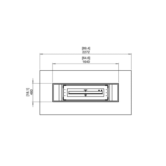 Technical line drawing showing the top-down dimensions of the EcoSmart Fire Gin 90 Dining bioethanol fire pit table.