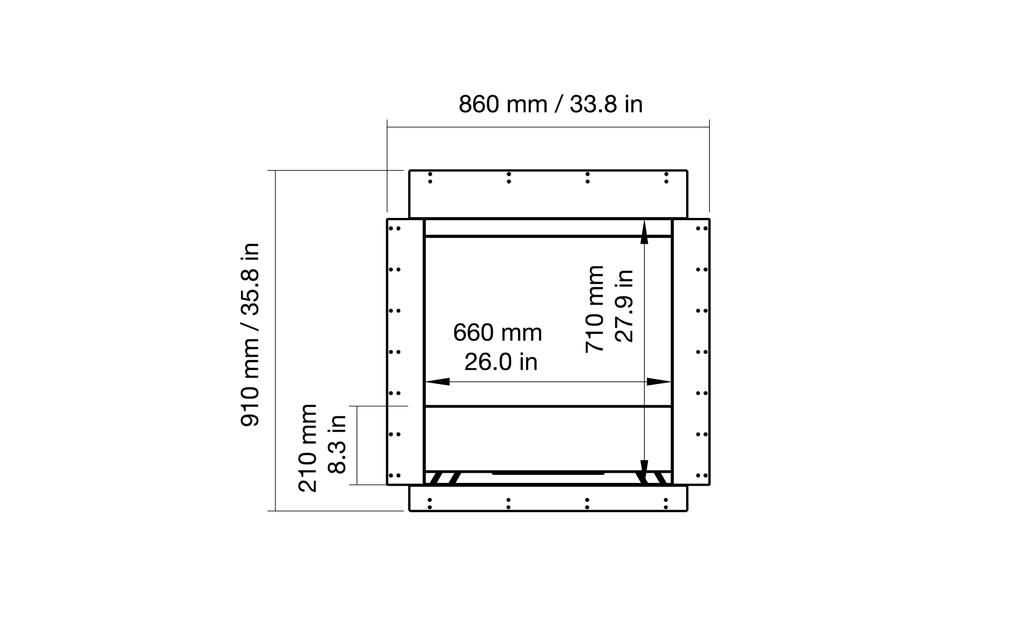 EcoSmart Fire Heritage 26SS front dimensions