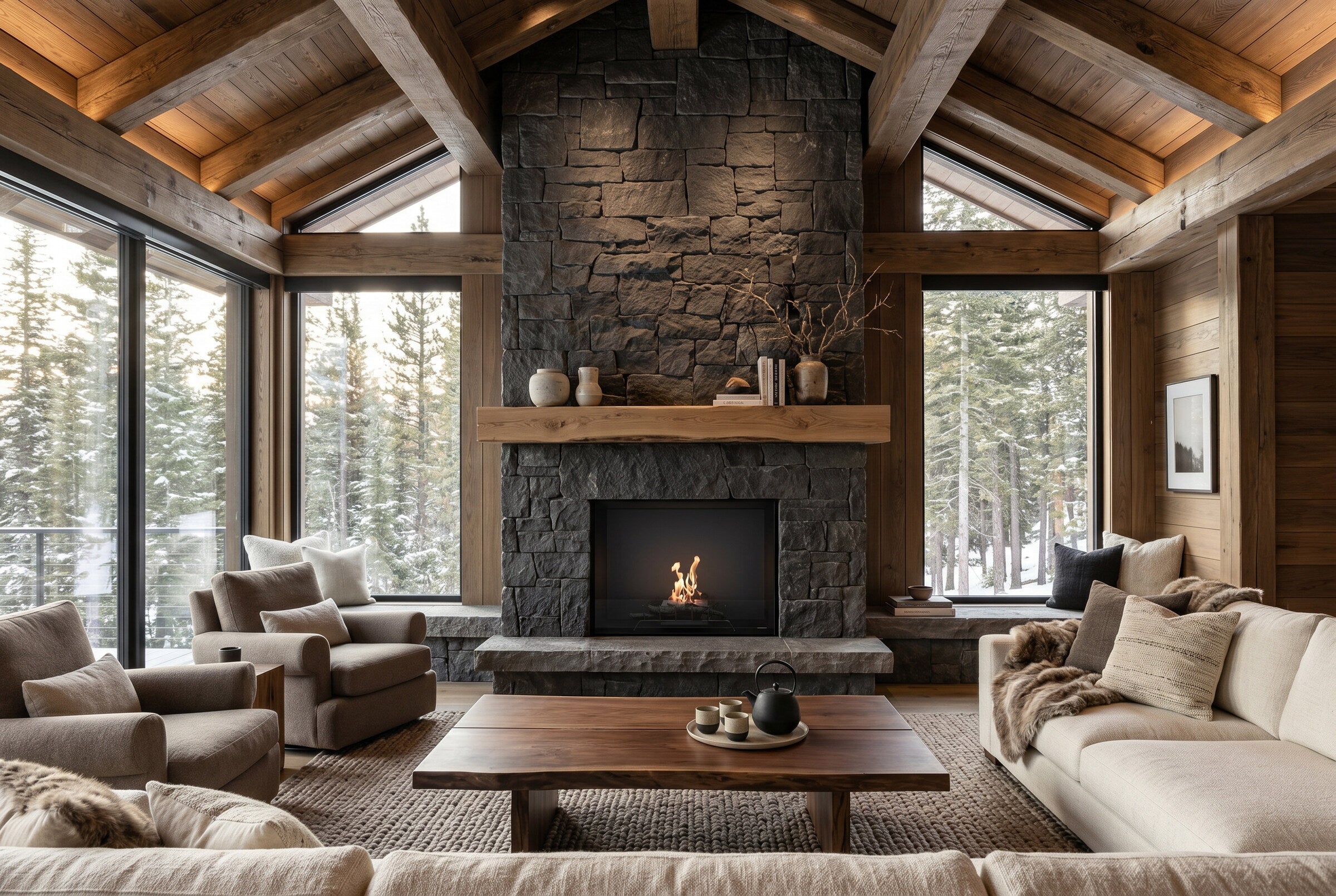 EcoSmart Fire Heritage 42SS installed in a cabin interior