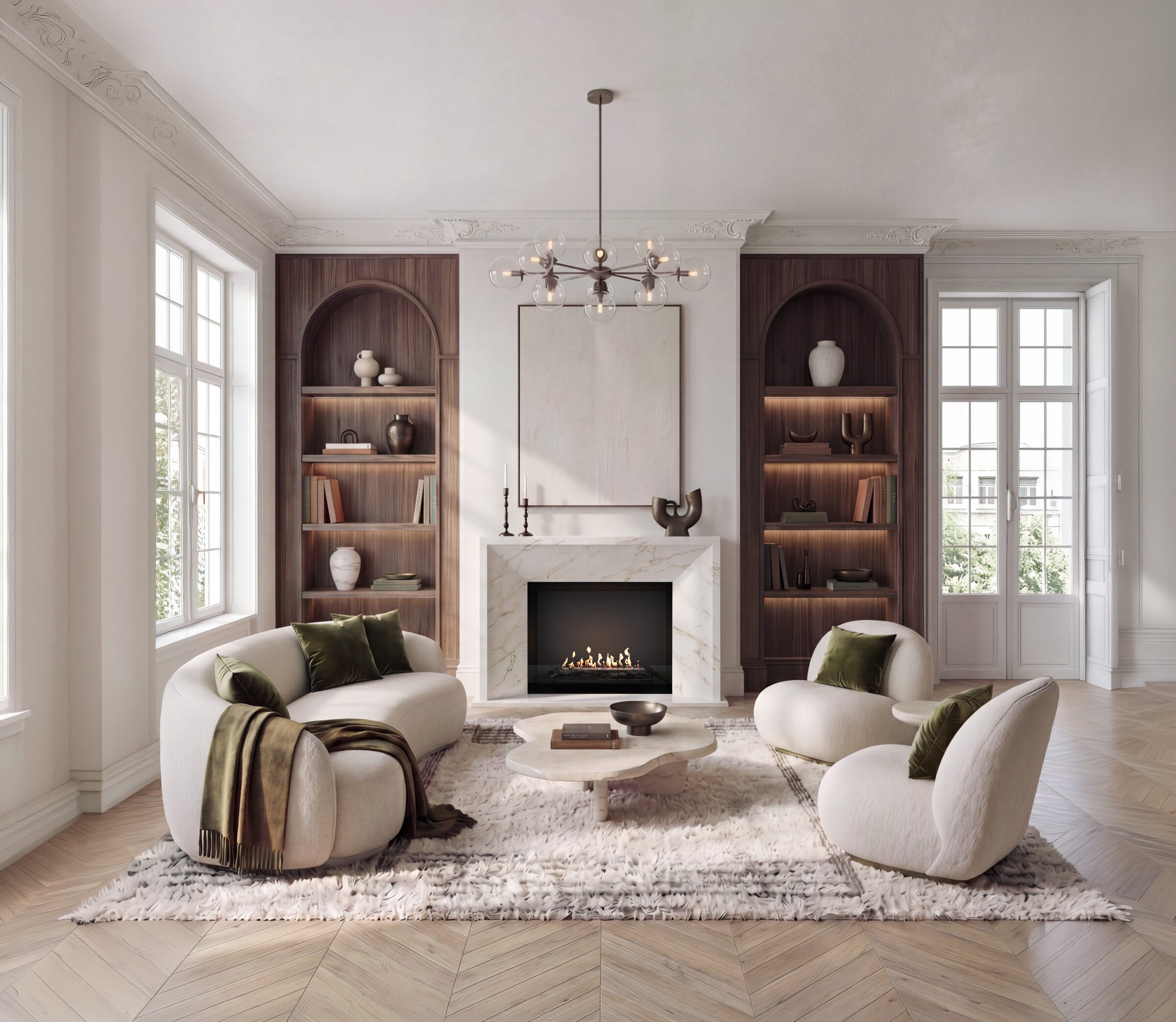 EcoSmart Fire Heritage 56SS installed in a marble fireplace