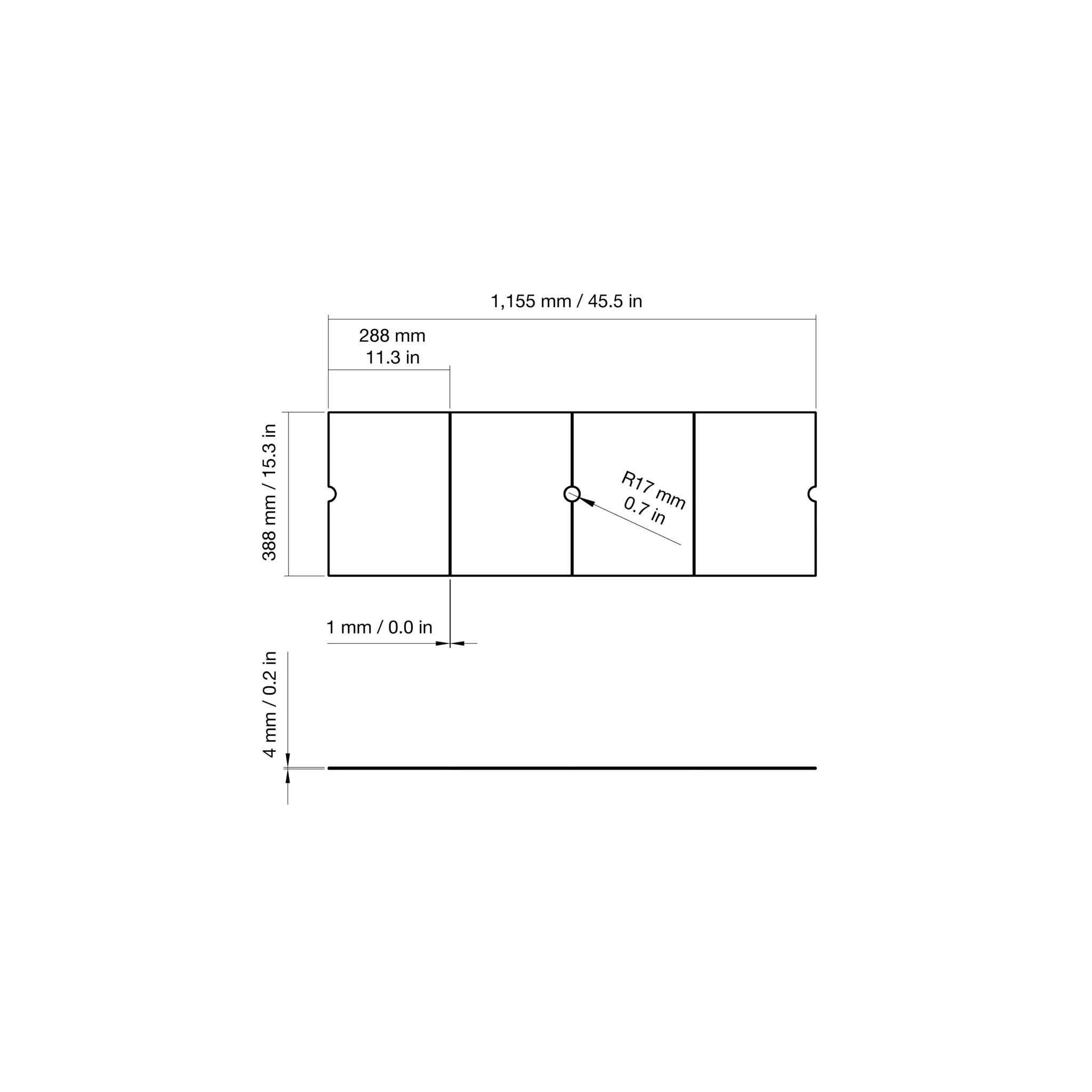 EcoSmart Fire L50 Glass Cover Plate dimensions
