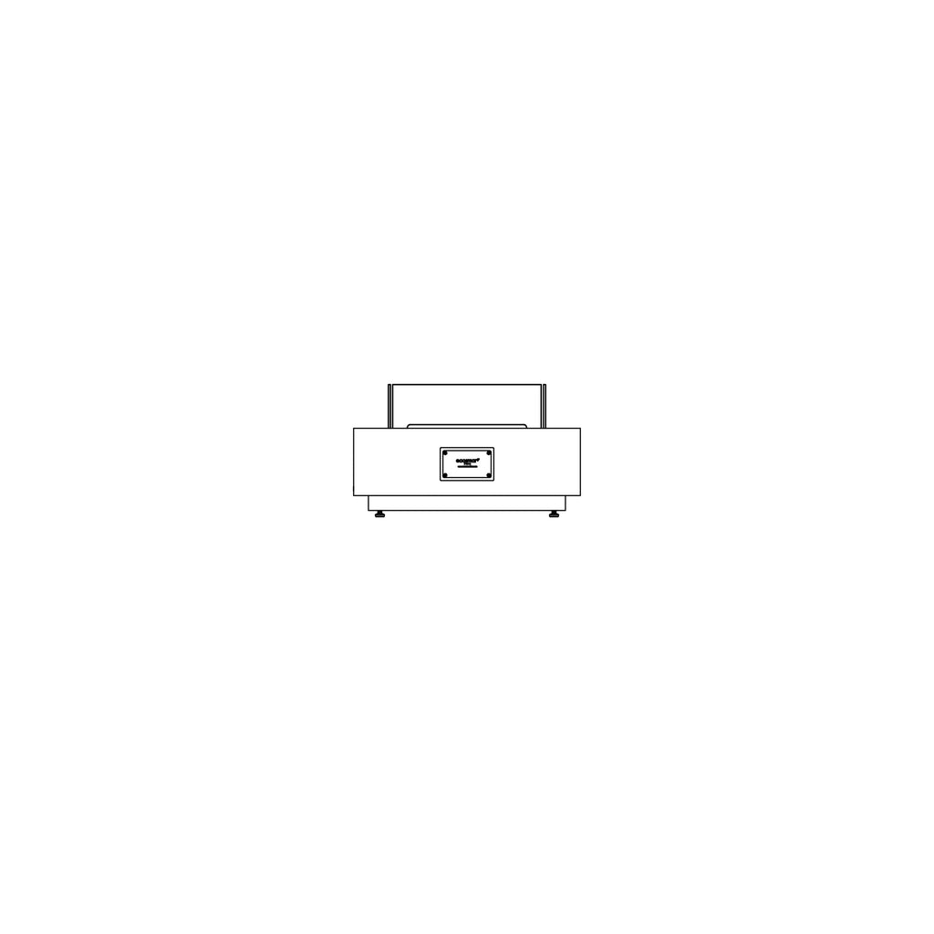 Line drawing of the EcoSmart Fire Manhattan 50 bioethanol fire pit table, showing a front view with glass screen.
