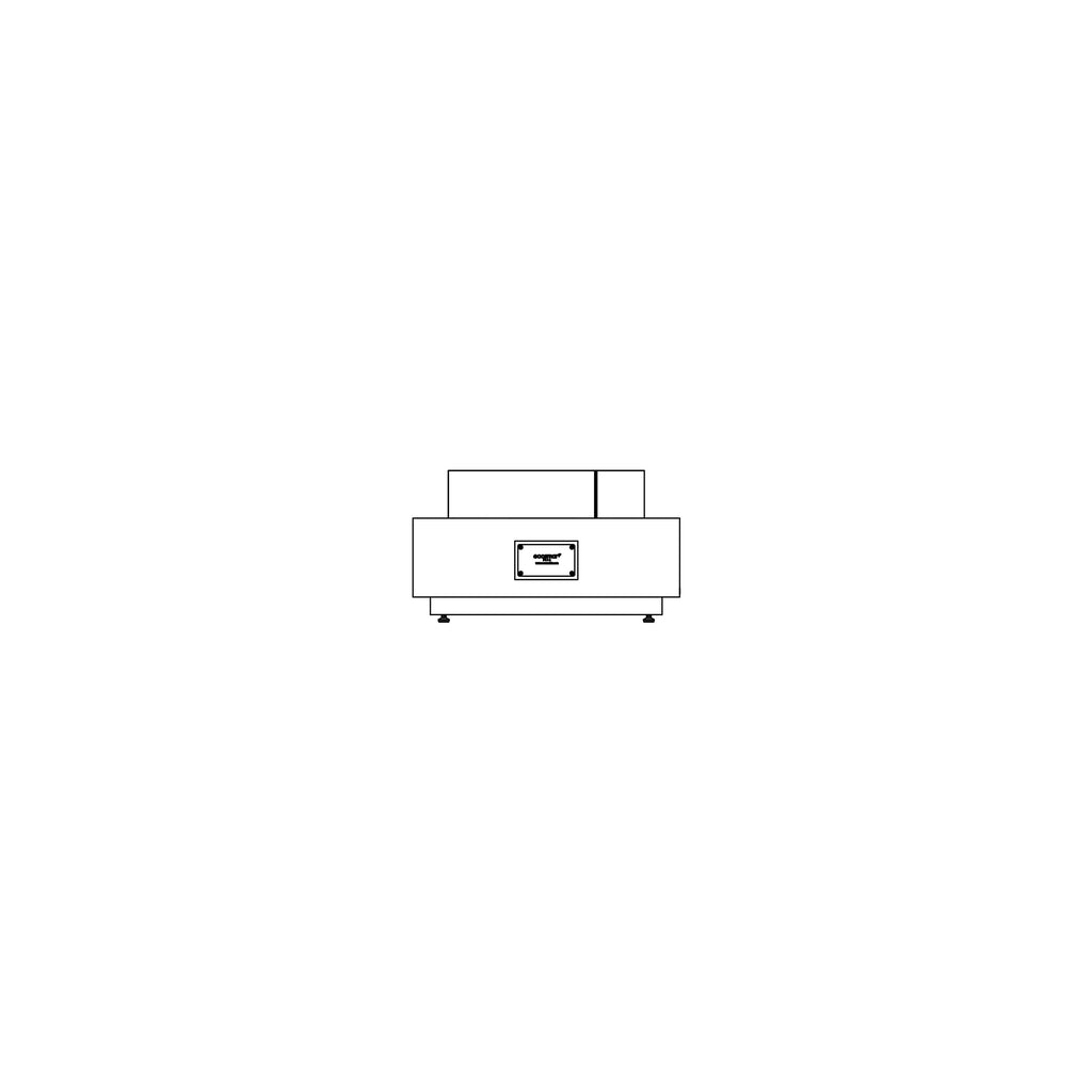 Front-facing line drawing of the EcoSmart Fire Martini 50 bioethanol fire pit table with a central burner.