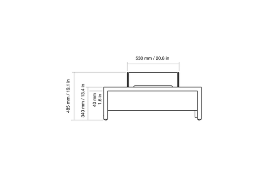 EcoSmart Fire Mojito 40 elevation with dimensions
