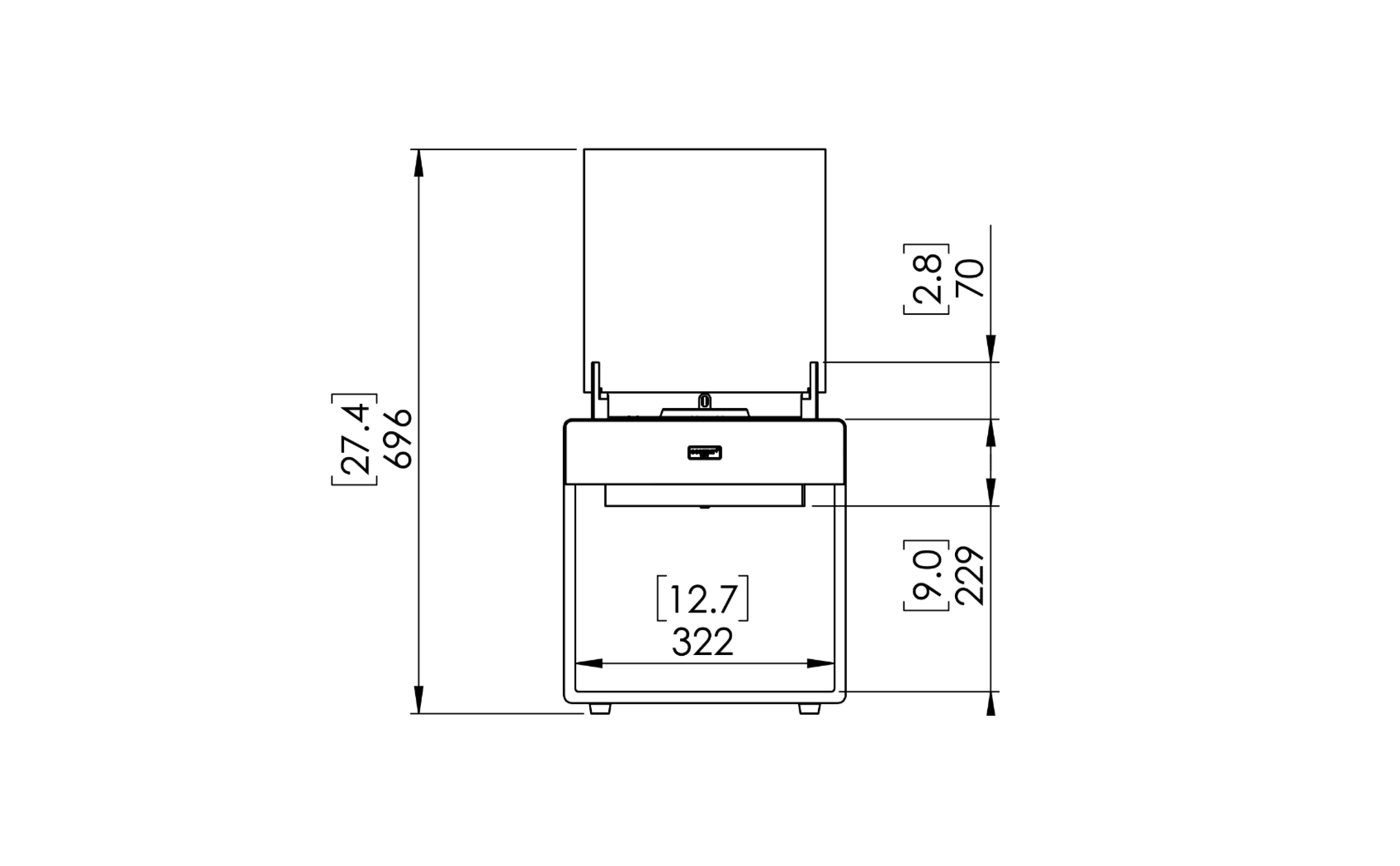 EcoSmart Fire Pop 3L front technical dimensions