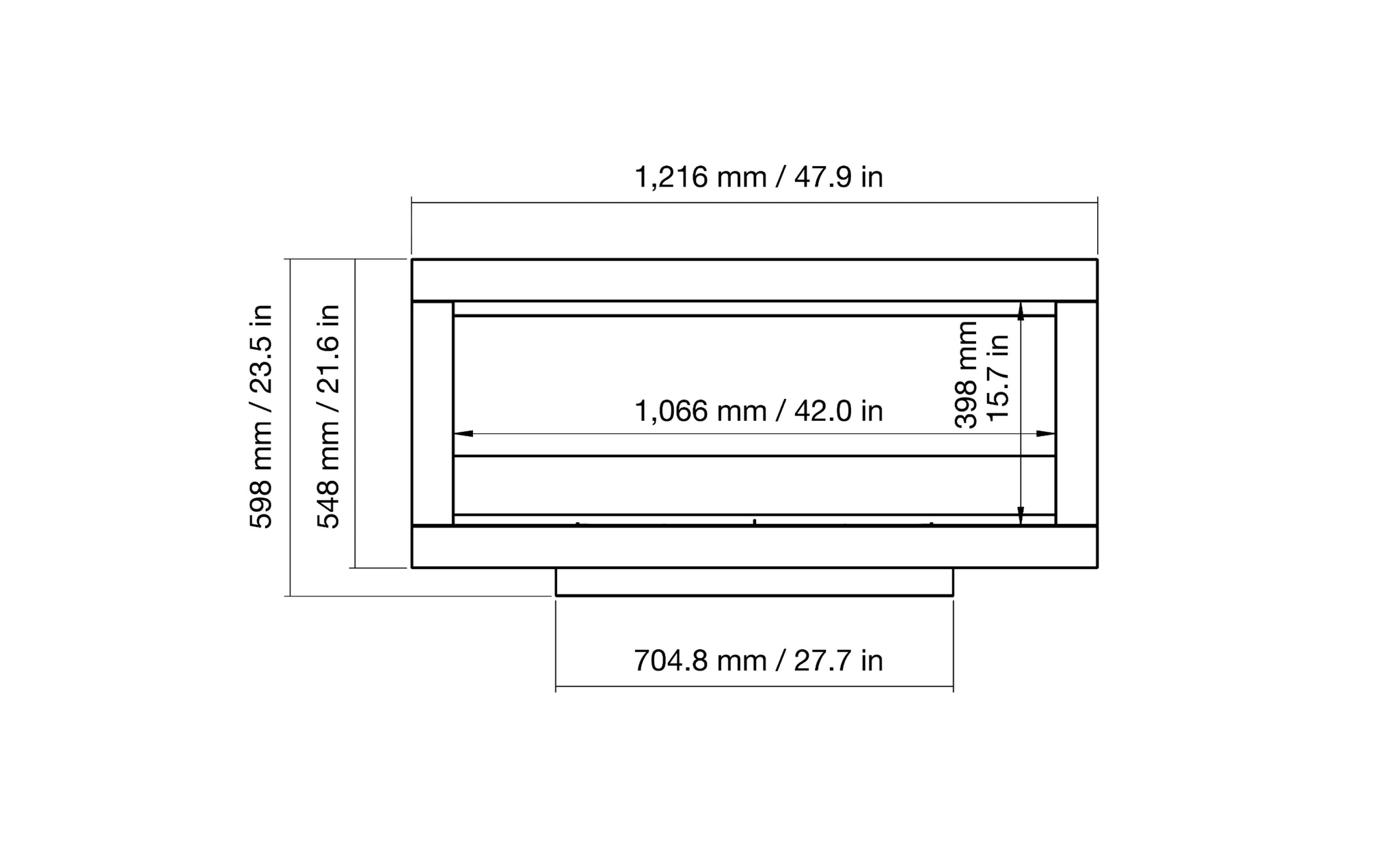 EcoSmart Fire Frame 1000SS front dimensions