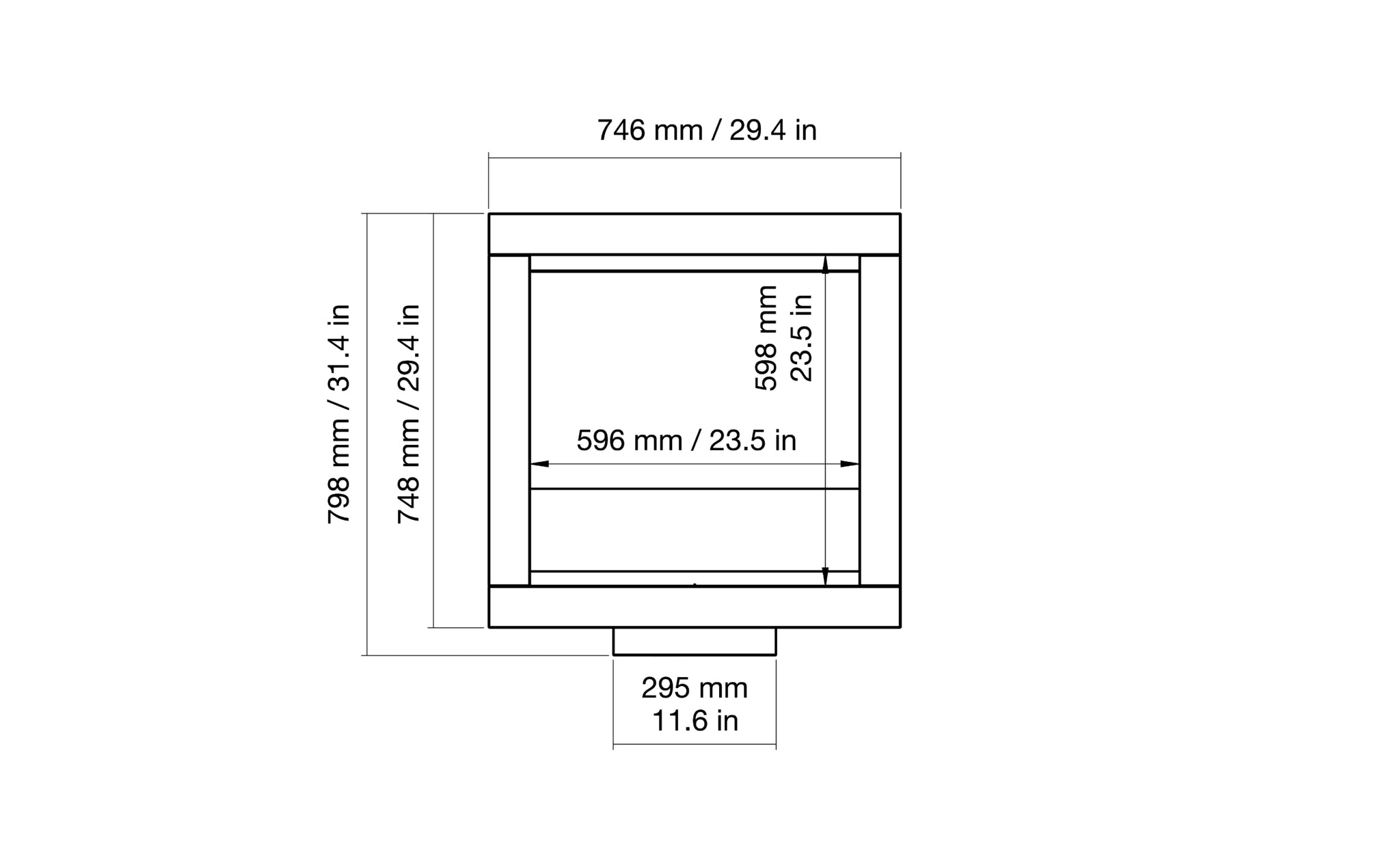 EcoSmart Fire Frame 600SS front dimensions