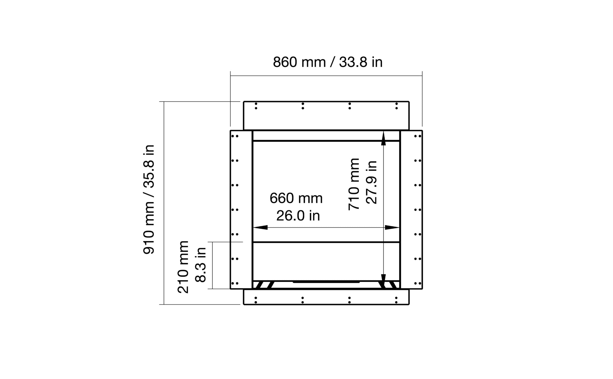 EcoSmart Fire Heritage 26SS front dimensions