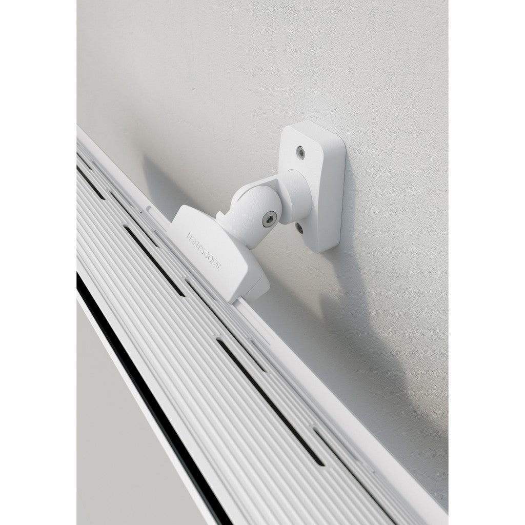 White Heatscope Heaters Pure+ 3000W electric radiant heater mounted on a wall with an adjustable white bracket.