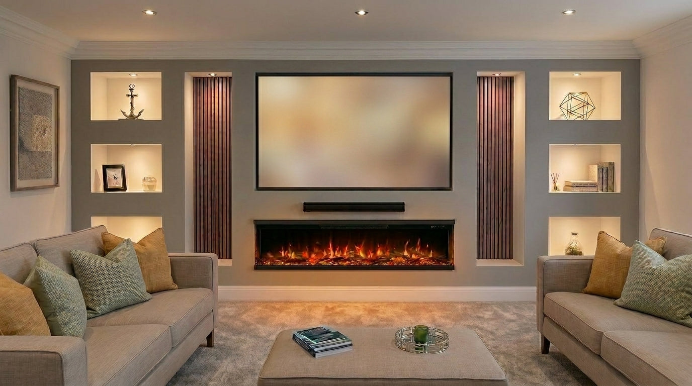 Luxion Panoramic Electric Fireplace– 1/2/3 Sided Media Wall Electric Fireplace-Twilight Fires