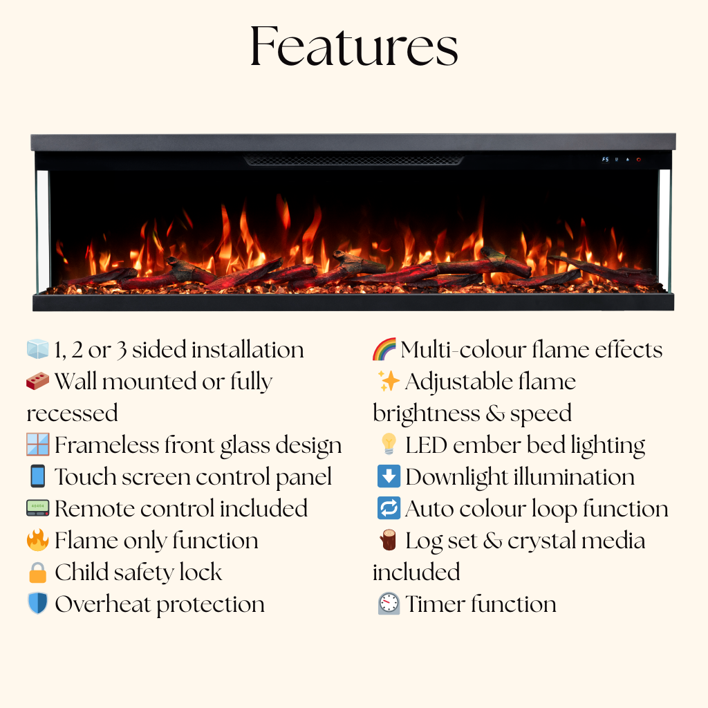 Luxion Panoramic Electric Fireplace– 1/2/3 Sided Media Wall Electric Fireplace-Twilight Fires