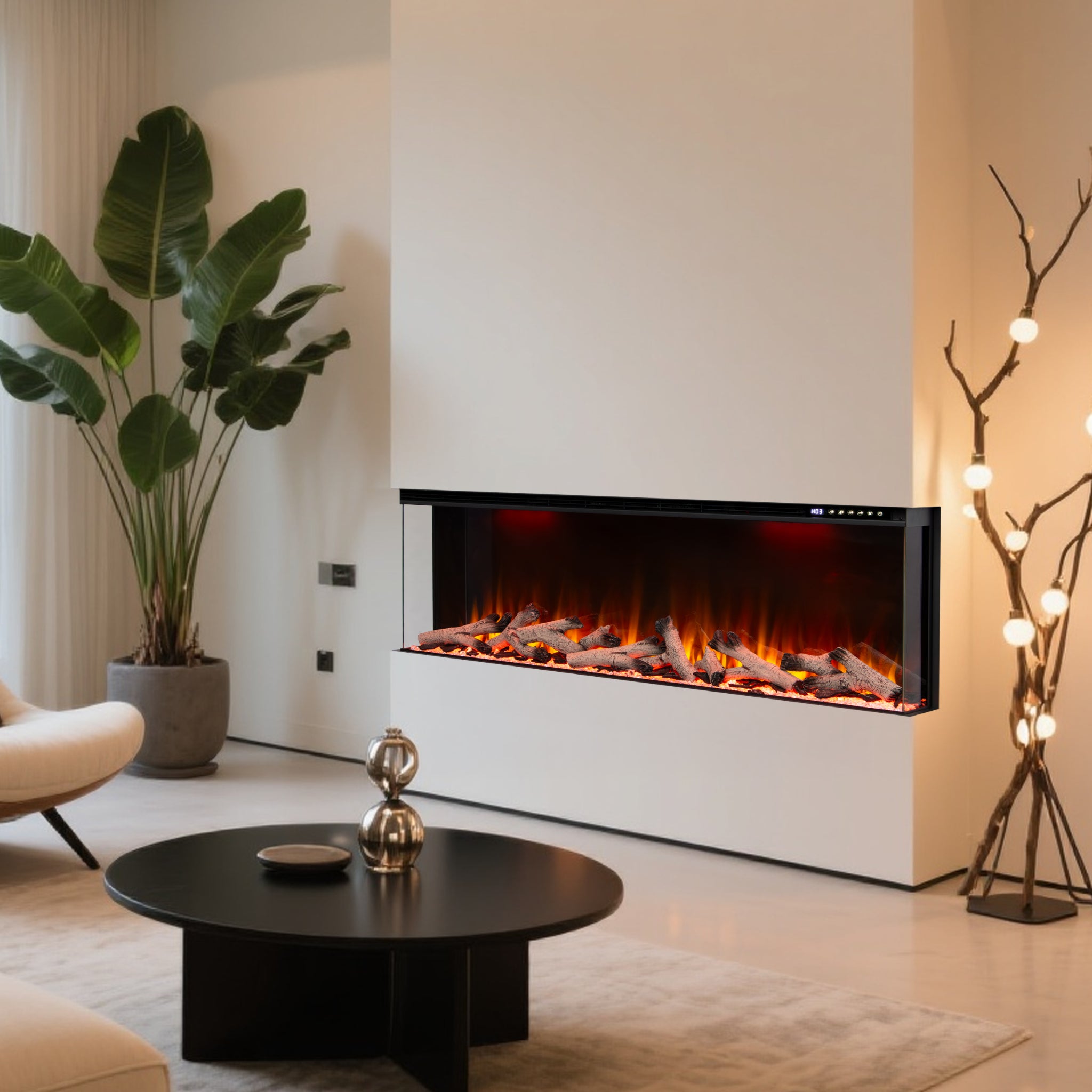 Panoramic Smart WiFi Media Wall Fire – 1/2/3 Sided Electric Fireplace with Alexa & 3D Flame-Twilight Fires