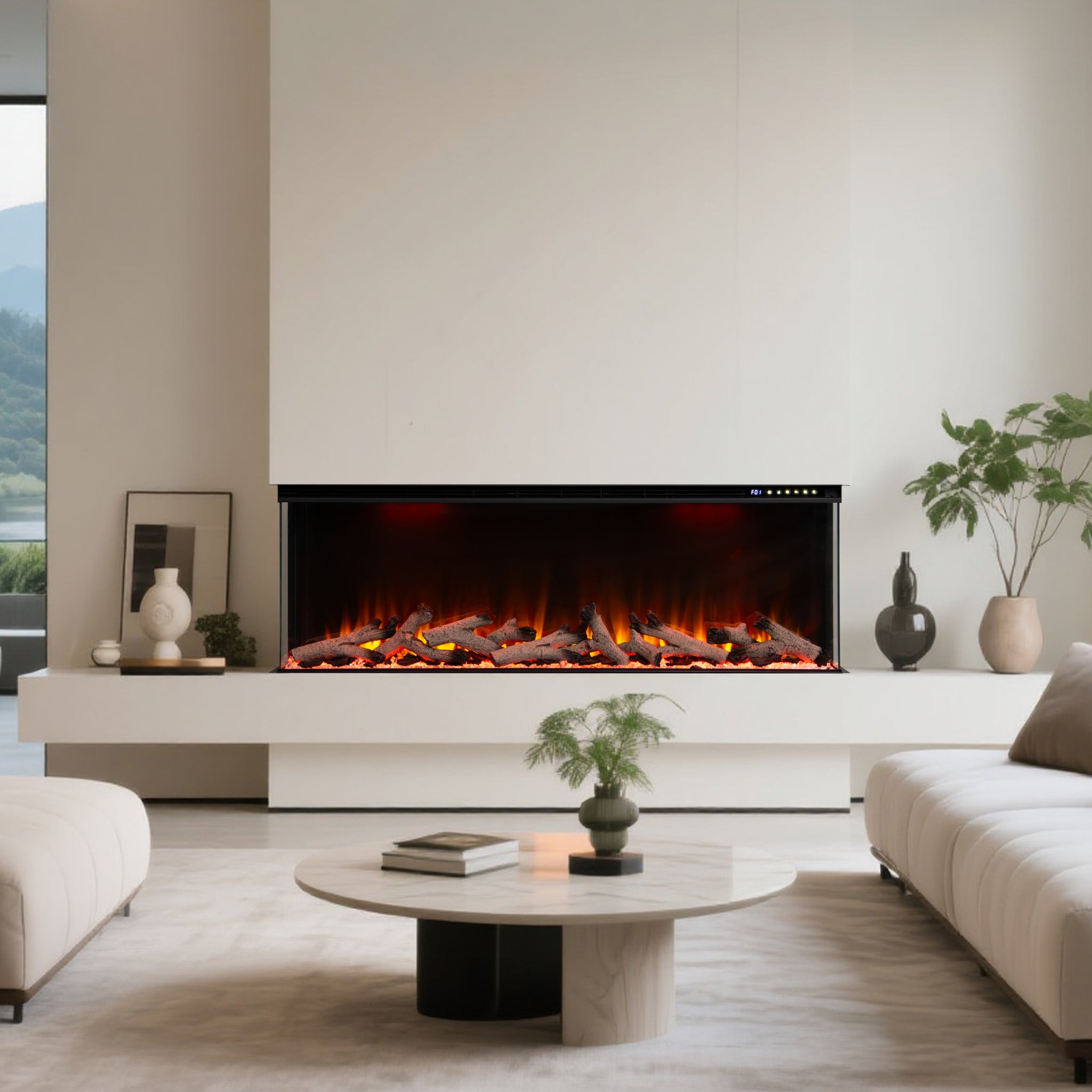 Panoramic Smart WiFi Media Wall Fire – 1/2/3 Sided Electric Fireplace with Alexa & 3D Flame-Twilight Fires