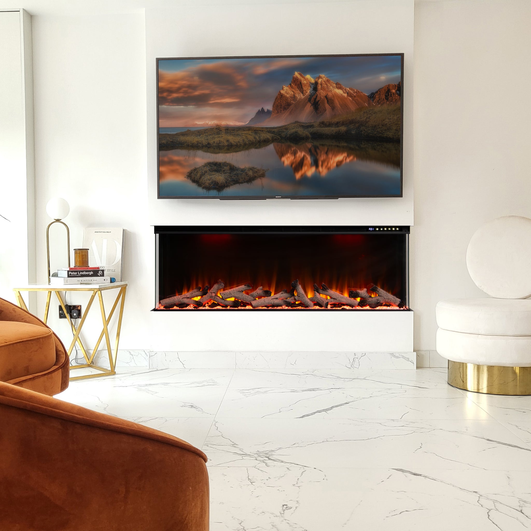 Panoramic Smart WiFi Media Wall Fire – 1/2/3 Sided Electric Fireplace with Alexa & 3D Flame-Twilight Fires