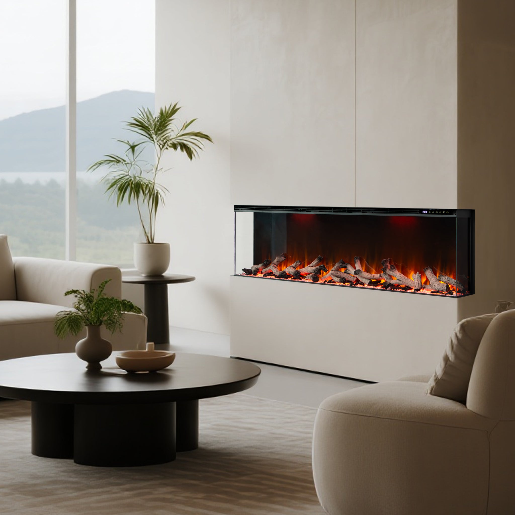 Panoramic Smart WiFi Media Wall Fire – 1/2/3 Sided Electric Fireplace with Alexa & 3D Flame-Twilight Fires