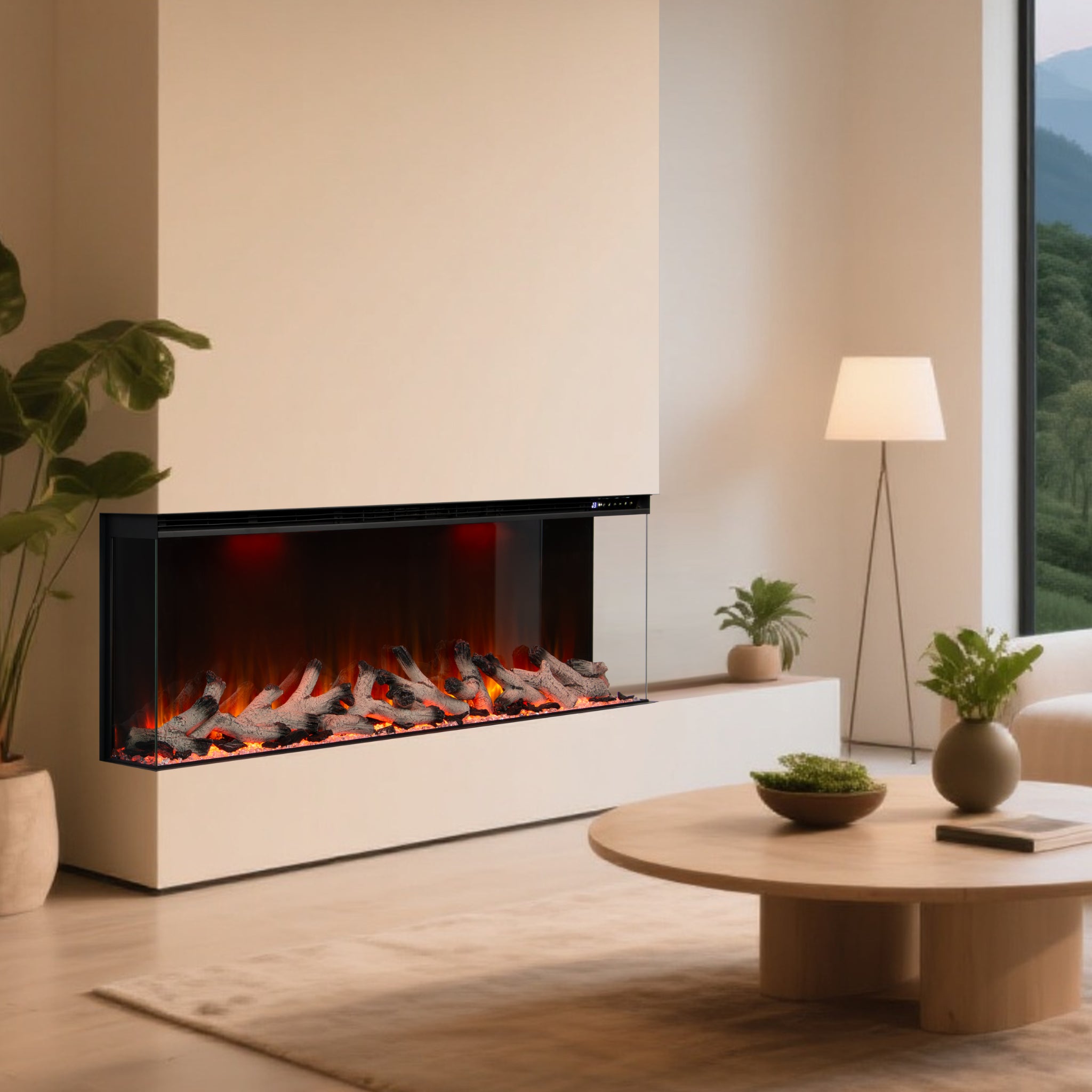 Panoramic Smart WiFi Media Wall Fire – 1/2/3 Sided Electric Fireplace with Alexa & 3D Flame-Twilight Fires