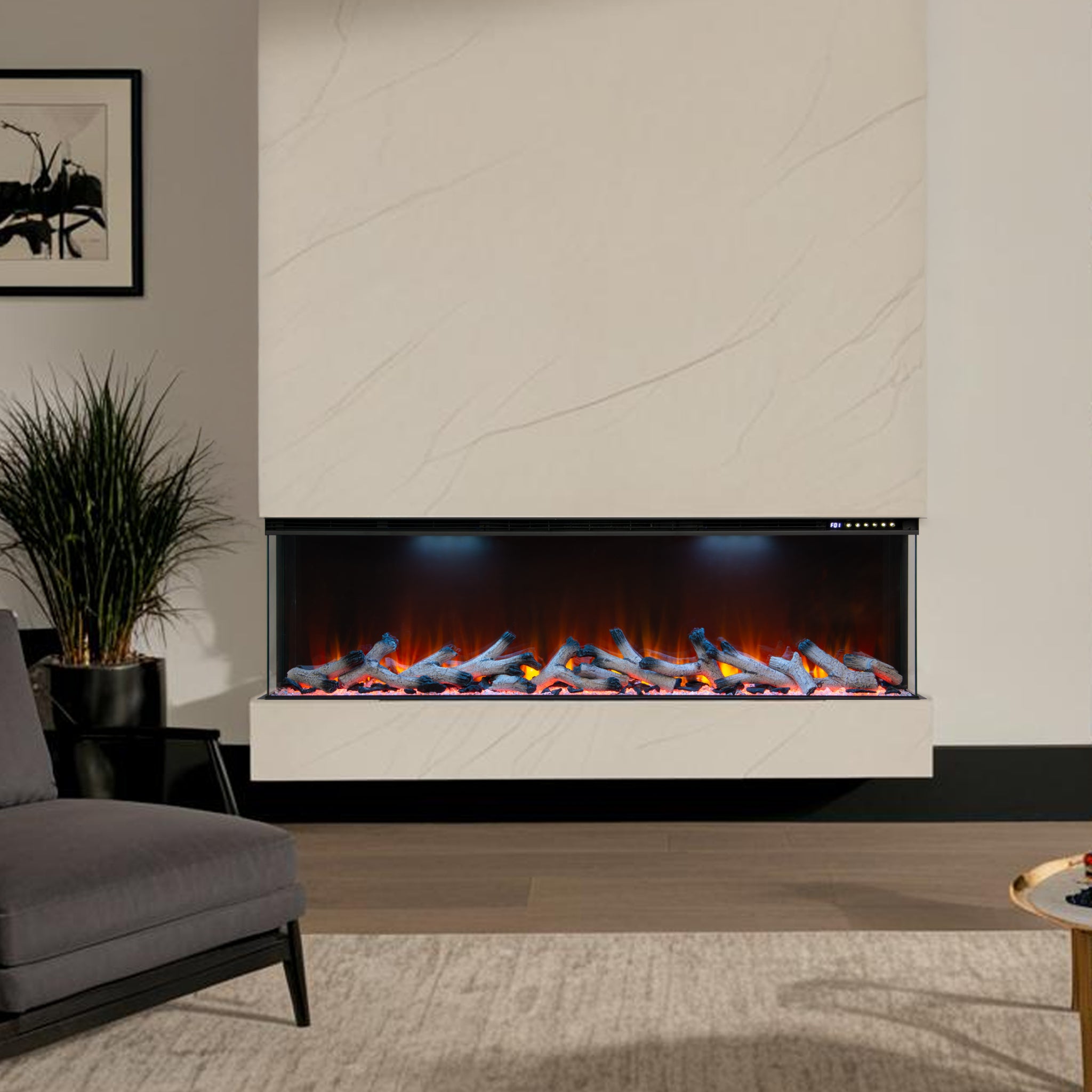 Panoramic Smart WiFi Media Wall Fire – 1/2/3 Sided Electric Fireplace with Alexa & 3D Flame-Twilight Fires