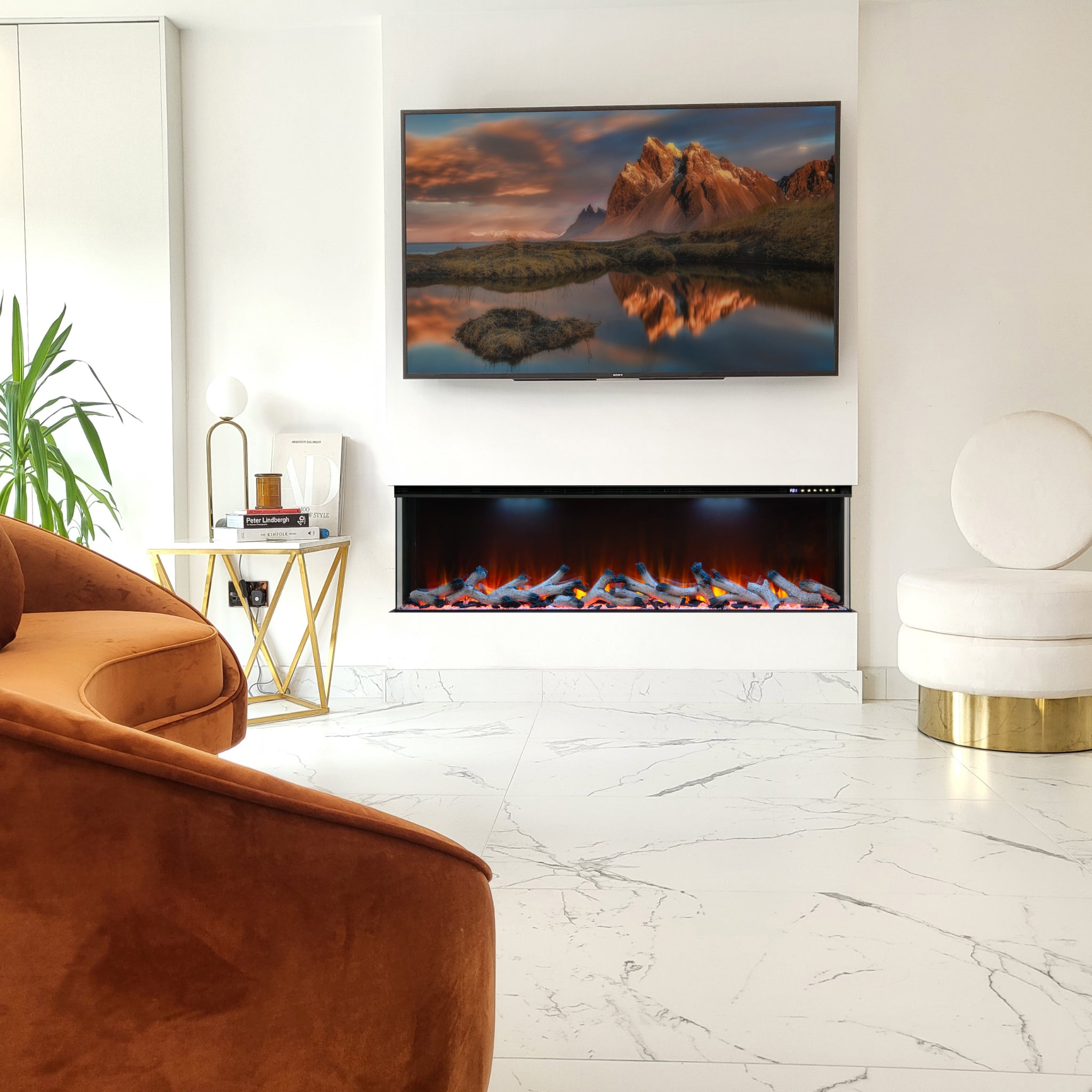 Panoramic Smart WiFi Media Wall Fire – 1/2/3 Sided Electric Fireplace with Alexa & 3D Flame-Twilight Fires
