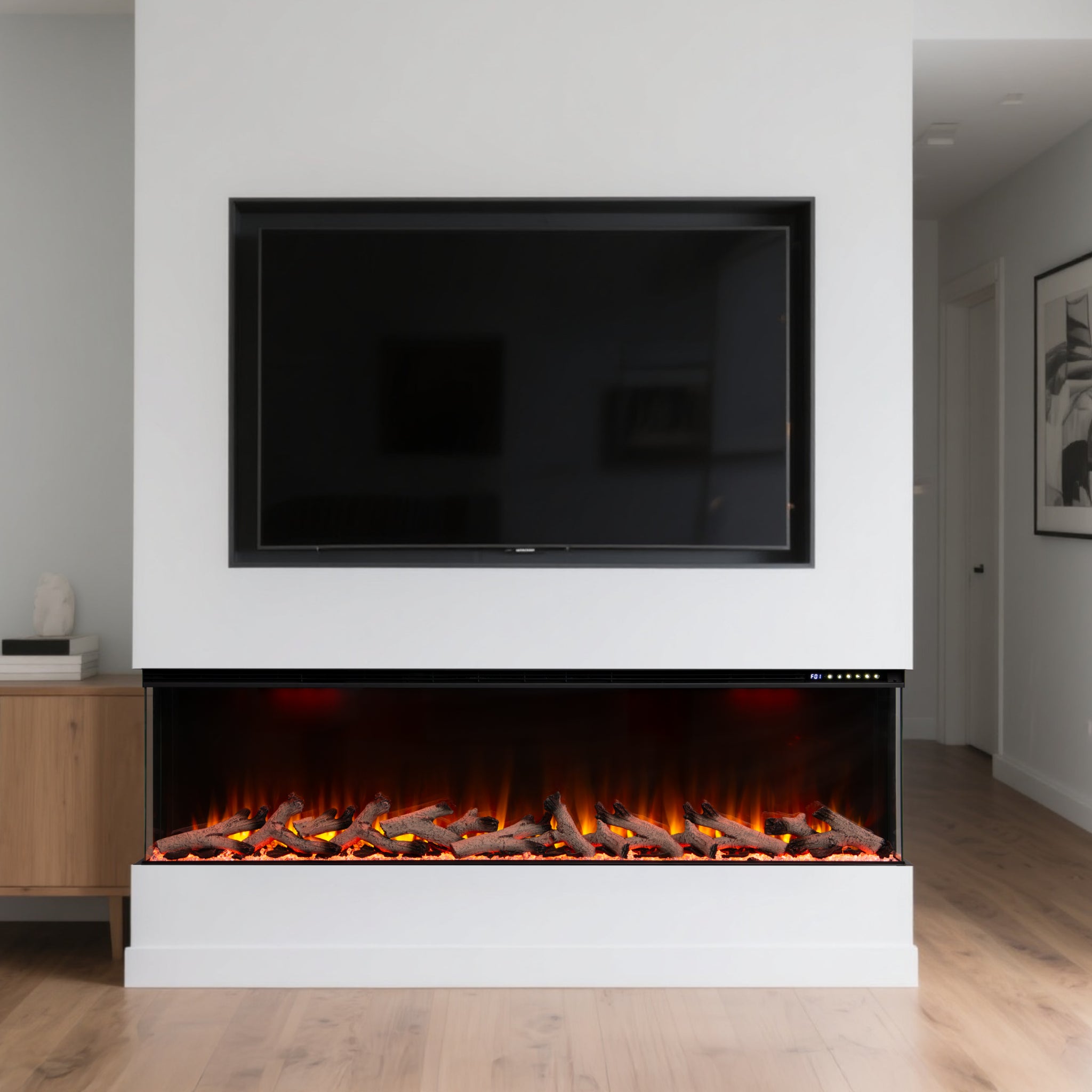 Panoramic Smart WiFi Media Wall Fire – 1/2/3 Sided Electric Fireplace with Alexa & 3D Flame-Twilight Fires