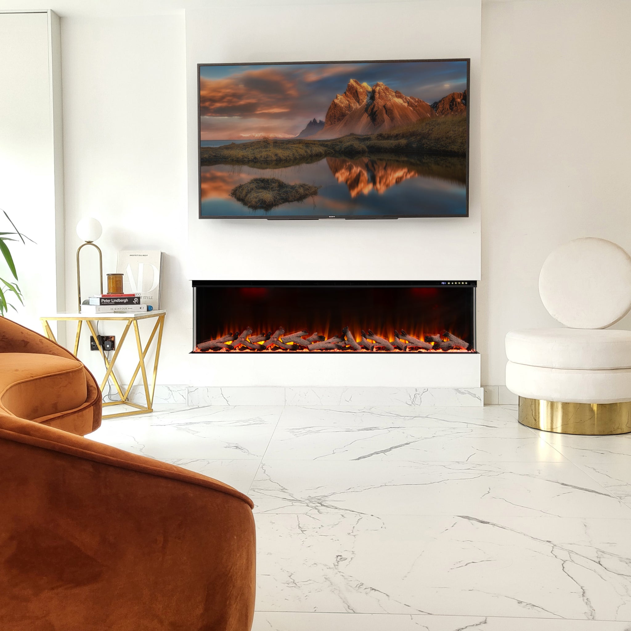 Panoramic Smart WiFi Media Wall Fire – 1/2/3 Sided Electric Fireplace with Alexa & 3D Flame-Twilight Fires