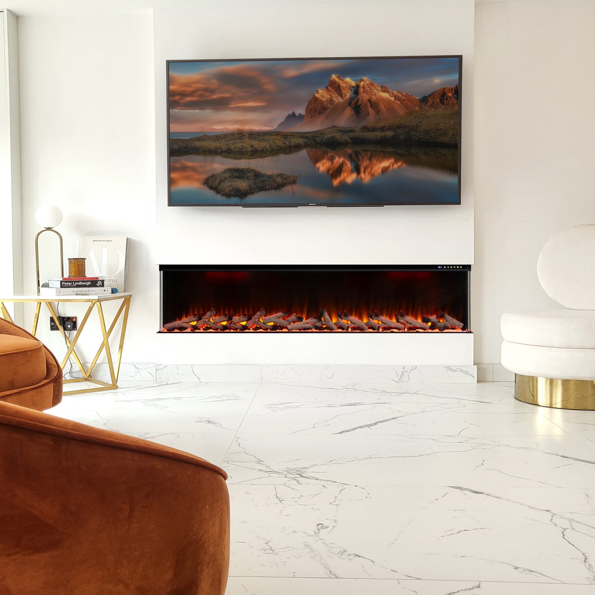 Panoramic Smart WiFi Media Wall Fire – 1/2/3 Sided Electric Fireplace with Alexa & 3D Flame-Twilight Fires