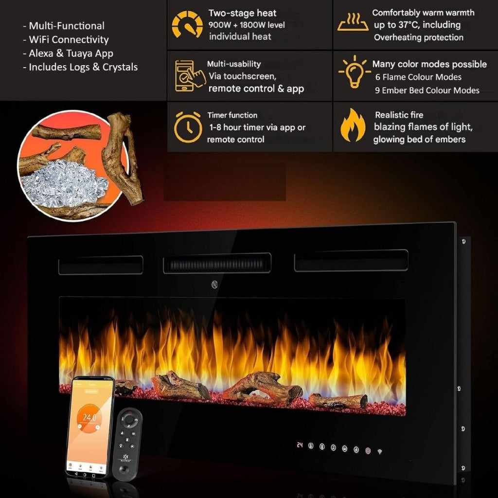Smart Wifi 60 Inch Media Wall Electric Fire Insert-Twilight Fires