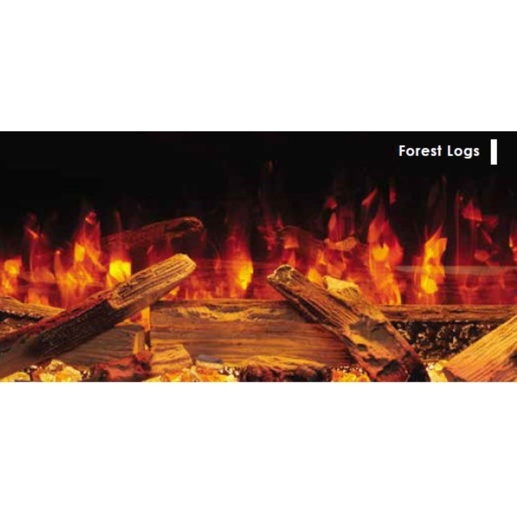 Solution SLE125 HD electric fire featuring a realistic forest log fuel bed with vibrant orange and red flame effects.
