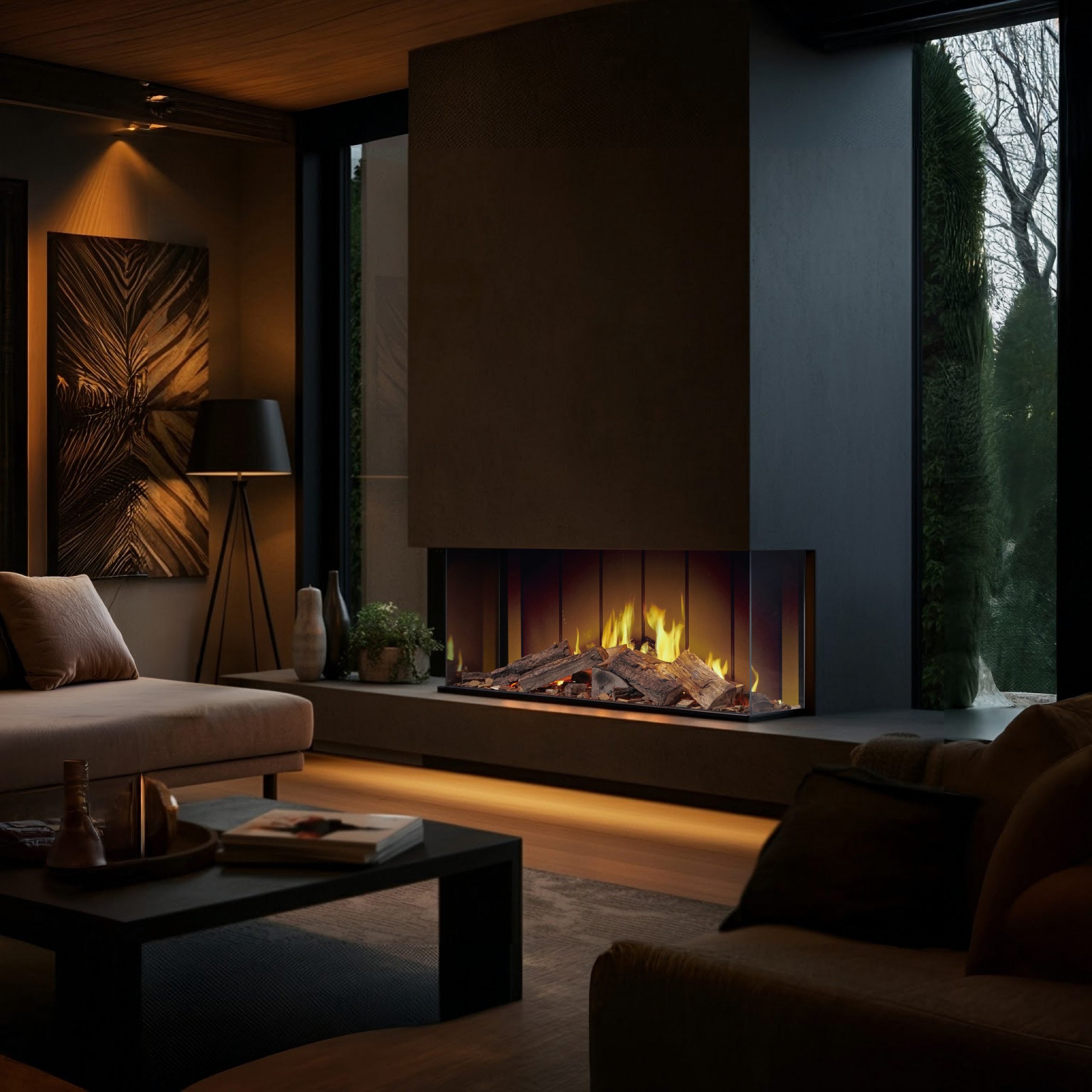 TrueFlame 100 3DX in a contemporary living room; room setting not included
