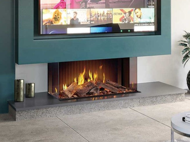 TrueFlame 100 3DX panoramic installation with ribbed-effect background