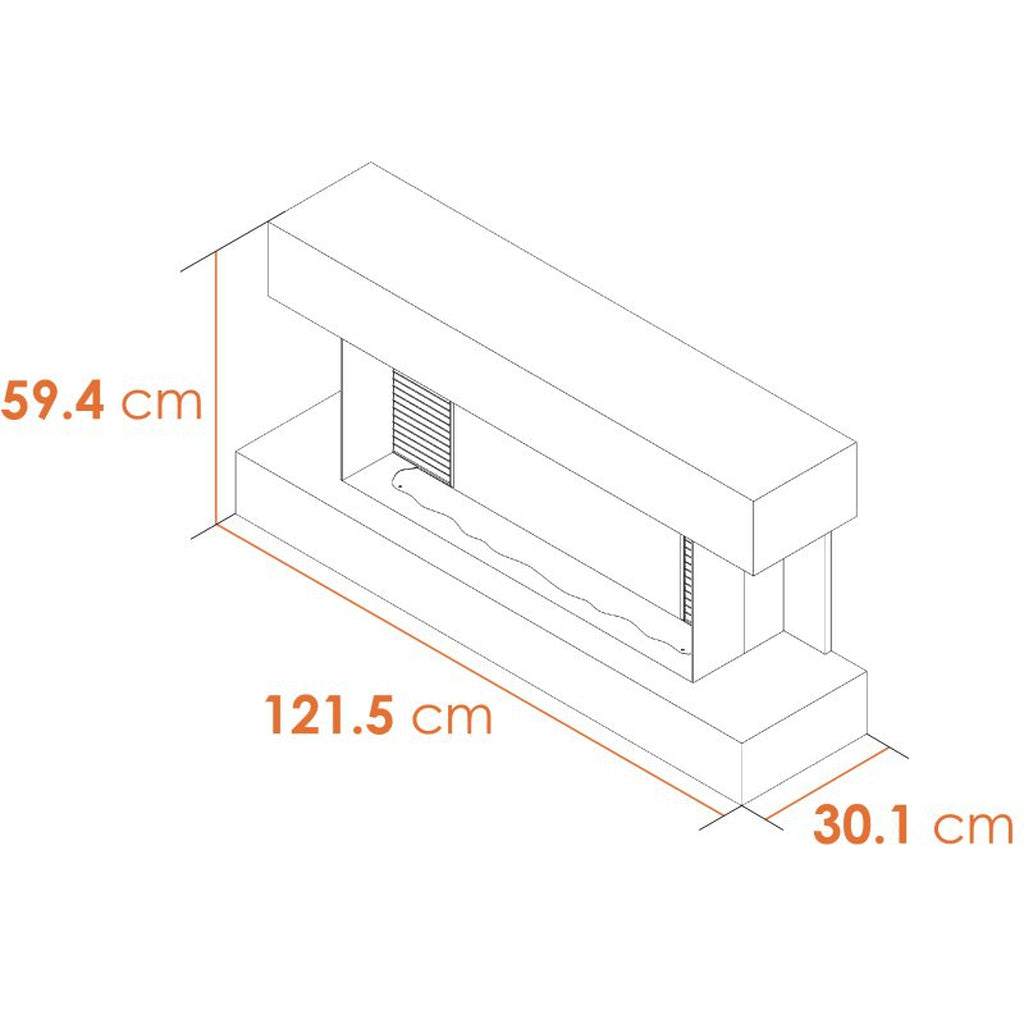 Technical line drawing of a 48 inch wall mounted electric suite showing height, width, and depth dimensions in cm.